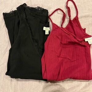 Sundance Ribbed Lace-Trim Camis in Black & Fuschia